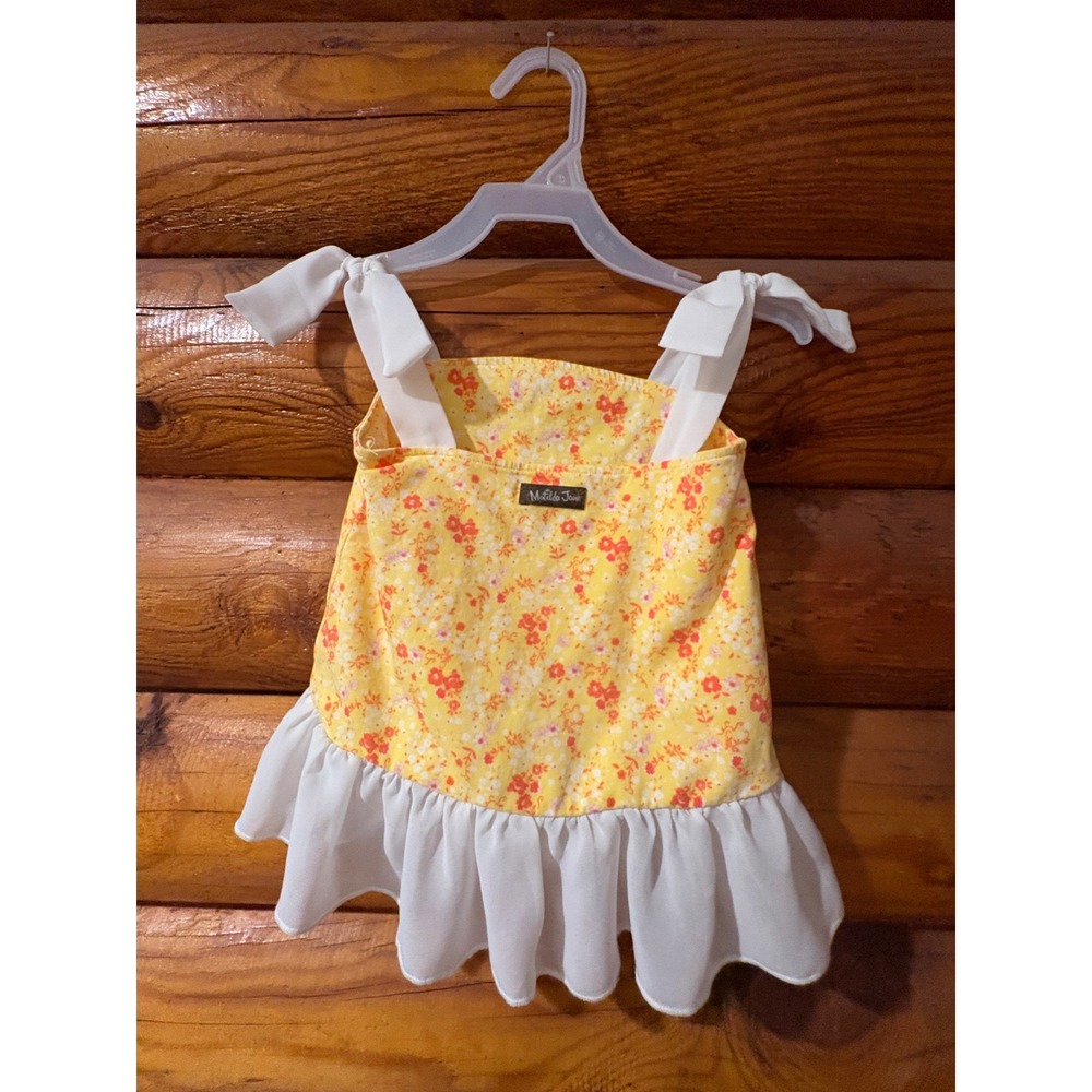 Matilda Jane Girls Yellow Floral Tie Shoulder Ruffle‎ Hem Tank Top Size 2 T17239